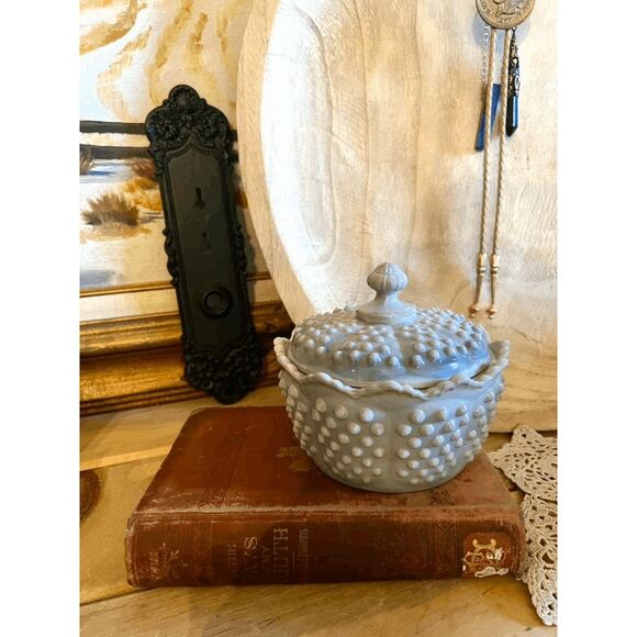 Mosser Glass Gigi Hobnail Butter Tub- Marble -Vintage Style Covered Dish - Picture 2 of 4